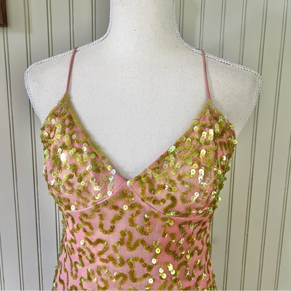 Betsey Johnson Pink Slip Dress with Gold Sequin Embellishment - Picture 2 of 8